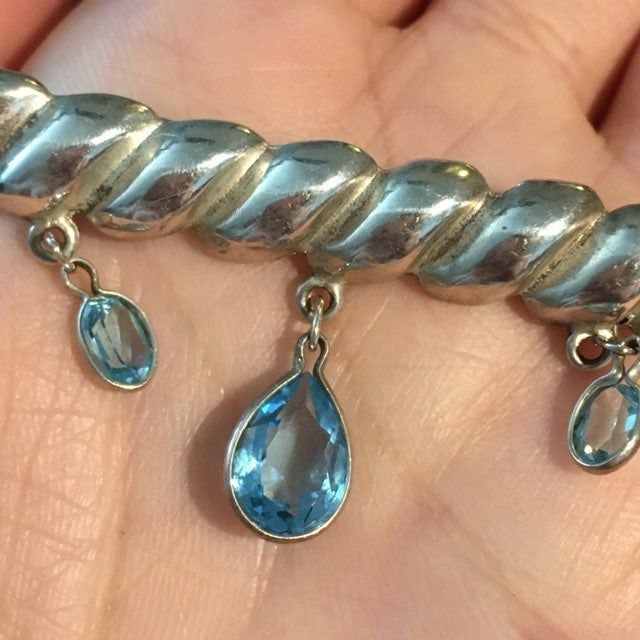 Vintage Sterling Silver Blue Topaz Clouds Rain Brooch 69$